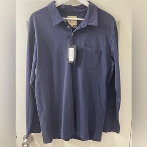 Chaser NWT Long Sleeve Cotton Jersey Polo with Pocket in Navy